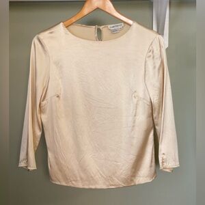 🌷VTG Barry Bricken 100% Silk Blouse Gold Ivory Cream 3/5 Sleeve XS